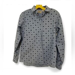 Vintage LL Bean Women’s Floral Patterned Blue Button Up Shirt Sz 10 100% Cotton